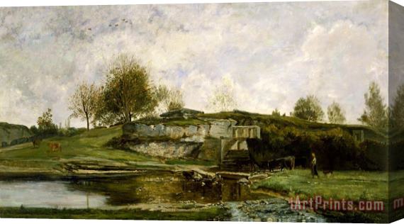 Charles Francois Daubigny Sluice in The Optevoz Valley Stretched Canvas Print / Canvas Art