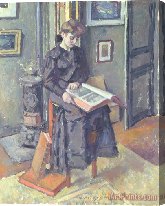 Charles Francois Prosper Guerin Girl Reading A Book Stretched Canvas Print / Canvas Art