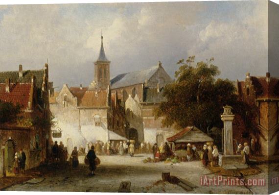 Charles Henri Joseph Leickert A Busy Market in a Dutch Town Stretched Canvas Print / Canvas Art
