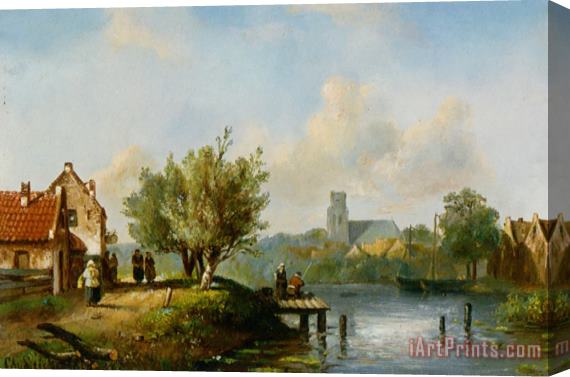 Charles Henri Joseph Leickert Figures Near a Waterside Inn Stretched Canvas Painting / Canvas Art