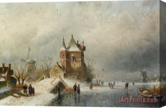 Charles Henri Joseph Leickert Skaters in Holland Stretched Canvas Painting / Canvas Art
