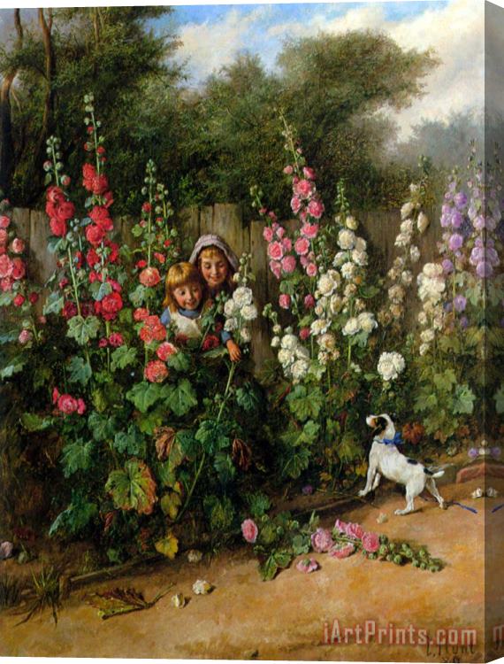 Charles Hunt Behind The Hollyhocks Stretched Canvas Print / Canvas Art