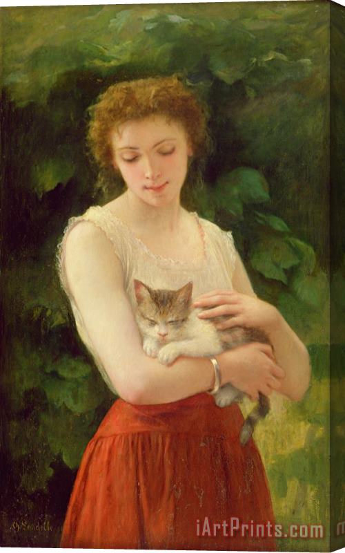 Charles Landelle Country Girl and her Kitten Stretched Canvas Print / Canvas Art