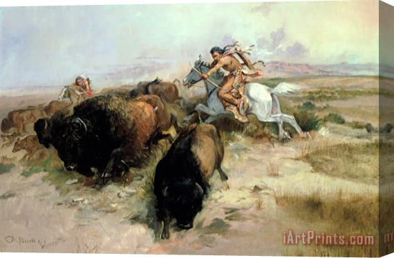 Charles Marion Russell Buffalo Hunt Stretched Canvas Painting / Canvas Art