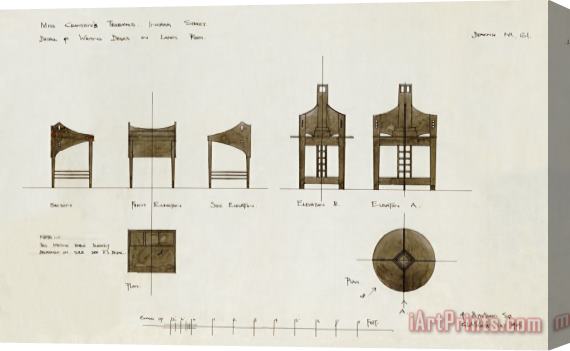 Charles Rennie Mackintosh Designs for Writing Desks Stretched Canvas Print / Canvas Art