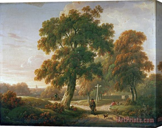 Charles Towne Travellers at a Crossroads in a Wooded Landscape Stretched Canvas Painting / Canvas Art