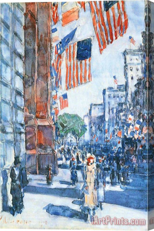 Childe Hassam Flags Fifth Avenue Stretched Canvas Painting / Canvas Art