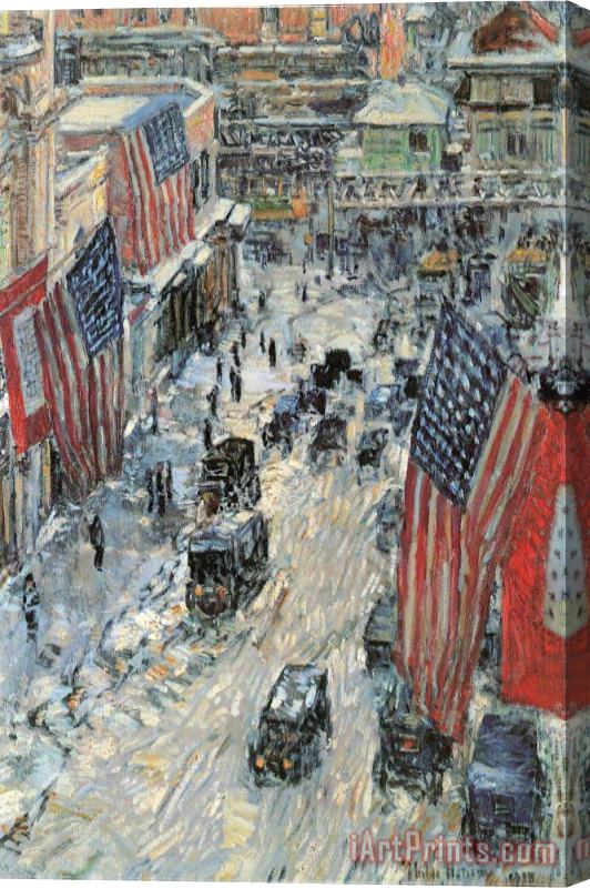 Childe Hassam Flags on Fifth Avenue Winter 1918 Stretched Canvas Painting / Canvas Art
