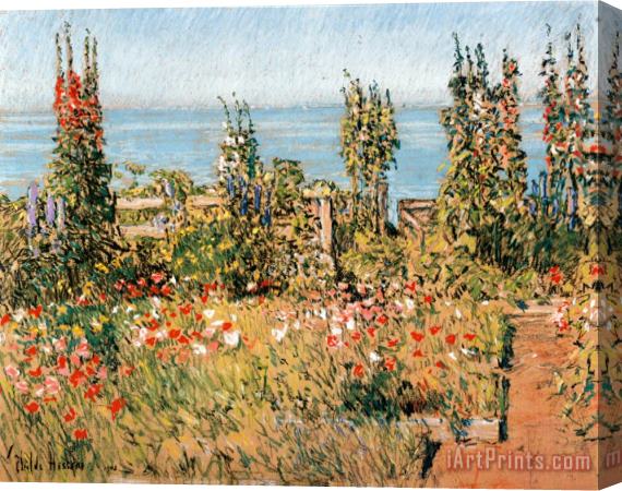 Childe Hassam Hollyhocks Isle of Shoals Stretched Canvas Painting / Canvas Art