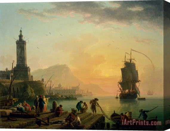 Claude Joseph Vernet A Calm at a Mediterranean Port Stretched Canvas Painting / Canvas Art