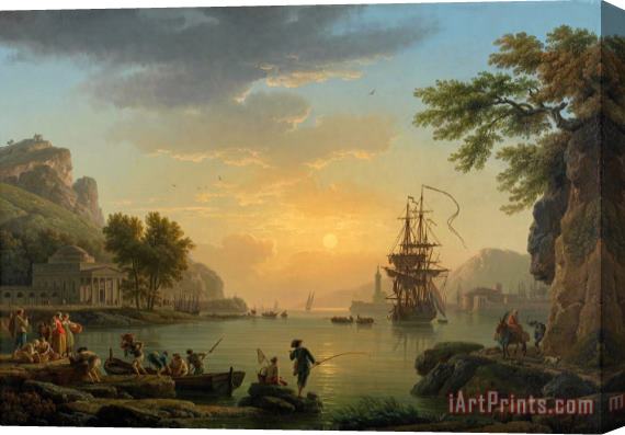 Claude Joseph Vernet A Landscape at Sunset with Fishermen Returning with Their Catch Stretched Canvas Print / Canvas Art