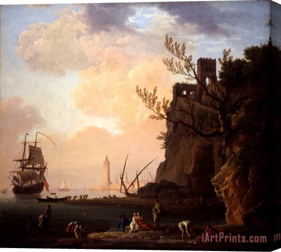 Claude Joseph Vernet An Italianate Harbour Scene Stretched Canvas Painting / Canvas Art