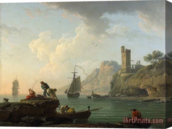 Claude Joseph Vernet Marine Landscape with Tower And Fishermen Hauling in Their Nets, 1775 Stretched Canvas Print / Canvas Art