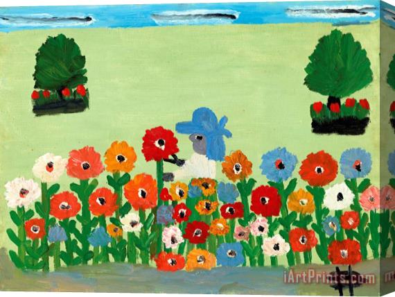 Clementine Hunter Clementine in Her Flower Garden, 1984 Stretched Canvas Painting / Canvas Art