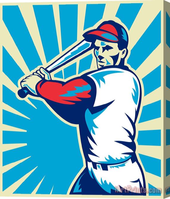 Collection 10 Baseball Player Batting Retro Stretched Canvas Print / Canvas Art