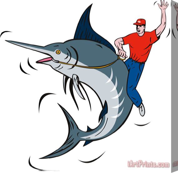 Collection 10 Fisherman Riding Marlin Stretched Canvas Painting / Canvas Art
