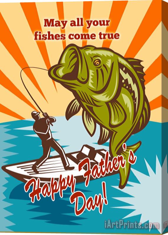 Collection 10 Fly Fisherman on boat catching largemouth bass Stretched Canvas Print / Canvas Art