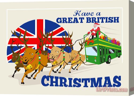 Collection 10 Great British Christmas Santa Reindeer Doube Decker Bus Stretched Canvas Print / Canvas Art