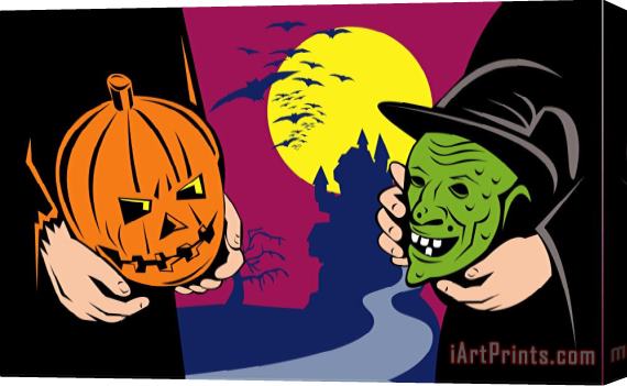 Collection 10 Halloween Mask Jack-O-Lantern Witch Retro Stretched Canvas Painting / Canvas Art