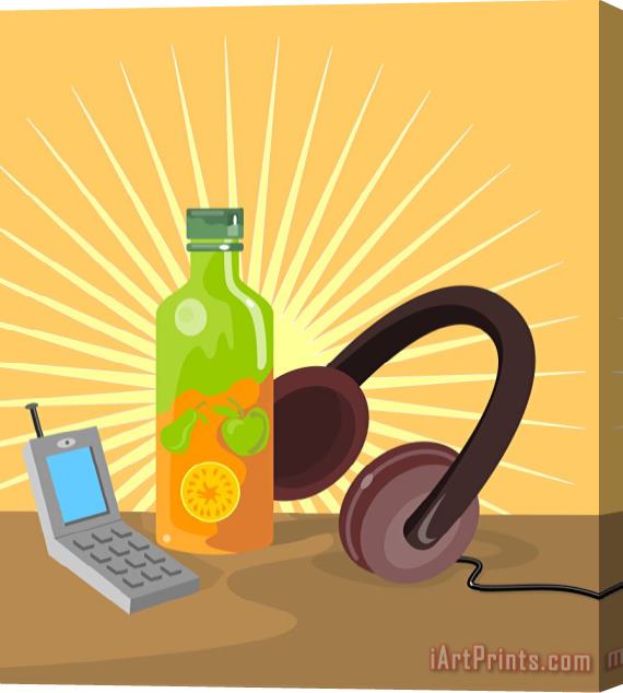 Collection 10 Mobile Phone Soda Drink Headphone Retro Stretched Canvas Print / Canvas Art