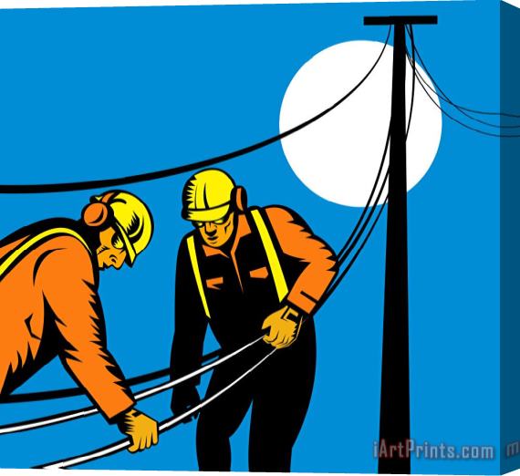 Collection 10 Power Lineman Telephone Repairman Electrician Stretched Canvas Print / Canvas Art