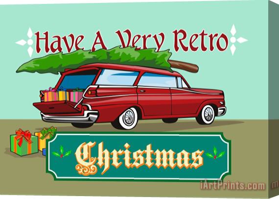 Collection 10 Retro Christmas Tree Station Wagon Stretched Canvas Painting / Canvas Art