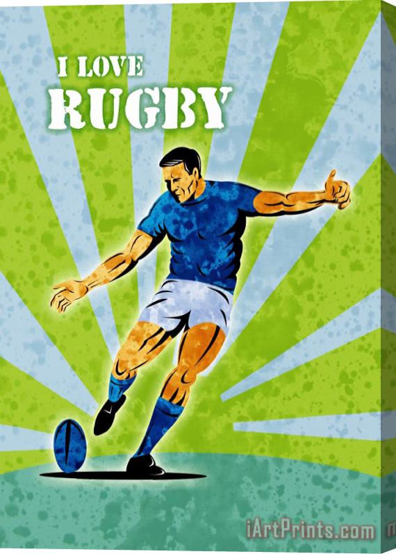 Collection 10 Rugby Player Kicking The Ball Stretched Canvas Print / Canvas Art