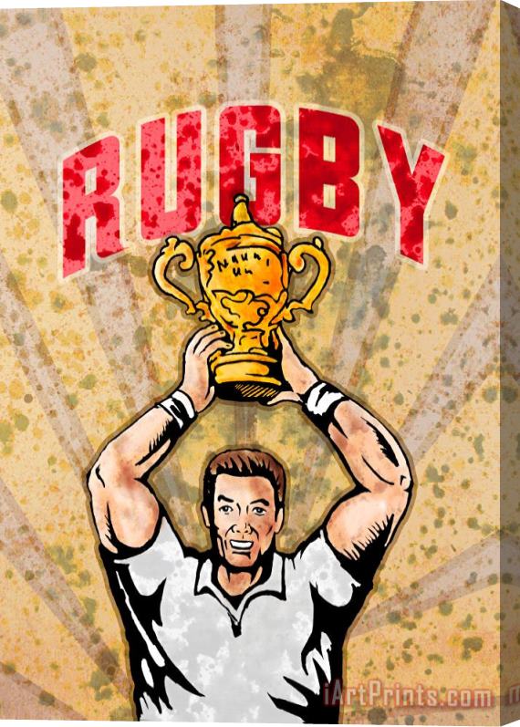 Collection 10 Rugby Player Raising Championship World Cup Trophy Stretched Canvas Print / Canvas Art