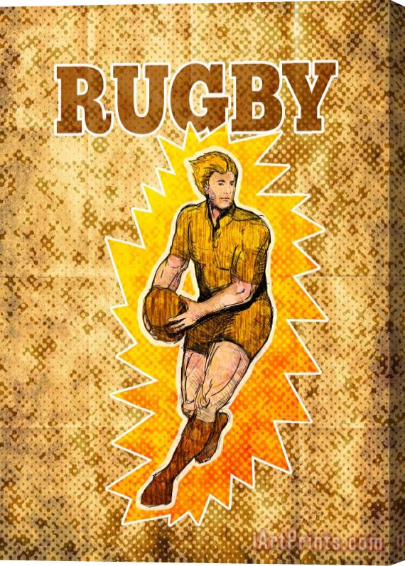 Collection 10 Rugby player running passing ball Stretched Canvas Print / Canvas Art