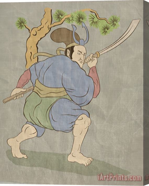 Collection 10 Samurai warrior with katana sword fighting stance Stretched Canvas Print / Canvas Art