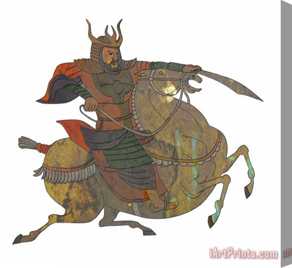 Collection 10 Samurai warrior with sword riding horse Stretched Canvas Print / Canvas Art