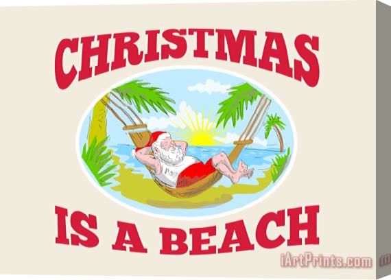 Collection 10 Santa Claus Father Christmas Beach Relaxing Stretched Canvas Painting / Canvas Art