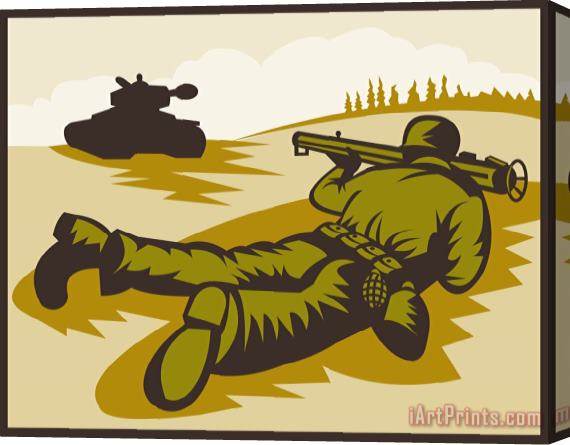 Collection 10 Soldier Aiming Bazooka Stretched Canvas Painting / Canvas Art