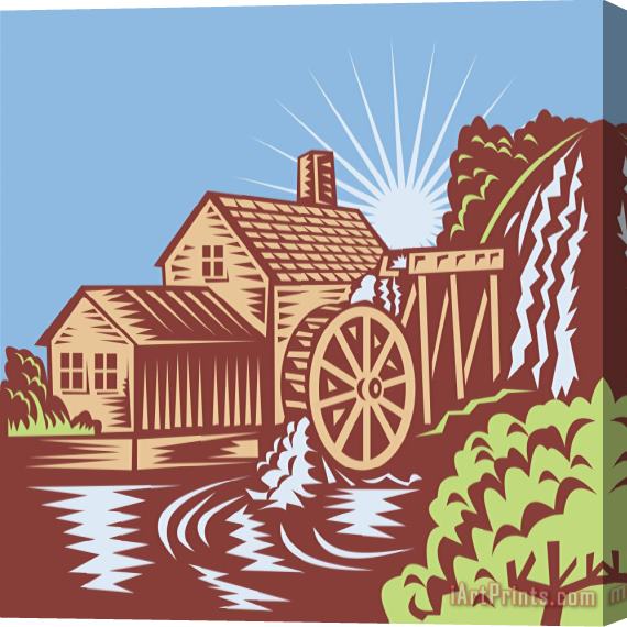 Collection 10 Water Wheel Mill House Retro Stretched Canvas Painting / Canvas Art