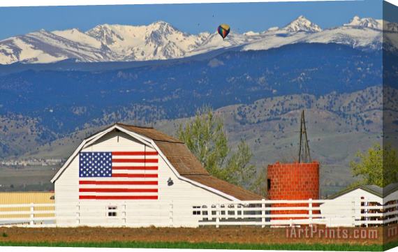 Collection 14 Balloon Barn and Mountains Stretched Canvas Painting / Canvas Art