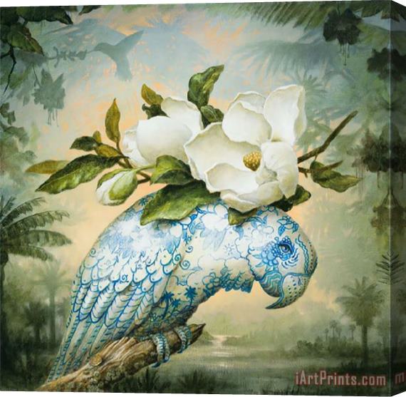 Collection Blue And White Bird with Flower Stretched Canvas Painting / Canvas Art