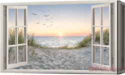 East Hamptonlong Island Sand Dunes Canvas Prints - Sand Dune Beach Birds Seascape Window View by Collection