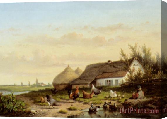 Cornelis Van Leemputten Farmyard with Chicken And Ducks Stretched Canvas Print / Canvas Art