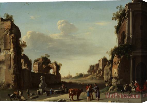 Cornelis van Poelenburgh Roman Ruins with a Merchant Buying Bull Stretched Canvas Print / Canvas Art