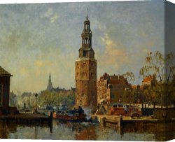 New Amsterdam: Palisades Canvas Prints - A View of The Montelbaanstoren Amsterdam by Cornelis Vreedenburgh