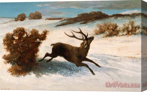 Courbet, Gustave Deer Running in The Snow Stretched Canvas Print / Canvas Art