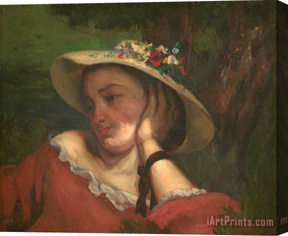 Courbet, Gustave Young Ladies on The Bank of The Seine - Fragment of a Painting (woman with Flowers on Her Hat) Stretched Canvas Print / Canvas Art