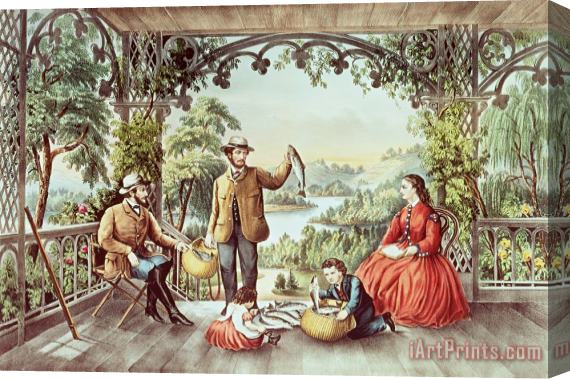 Currier and Ives Home From The Brook The Lucky Fisherman Stretched Canvas Painting / Canvas Art