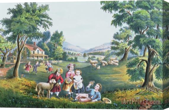 Currier and Ives The Four Seasons of Life Childhood Stretched Canvas Painting / Canvas Art