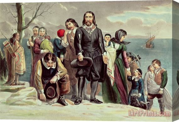 Currier and Ives The Landing of the Pilgrims at Plymouth Stretched Canvas Print / Canvas Art
