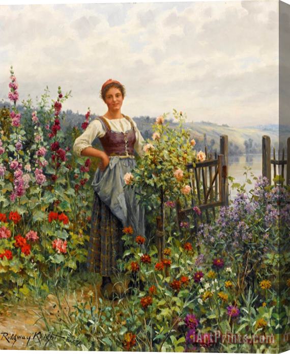 Daniel Ridgway Knight Tending The Flowers Stretched Canvas Print / Canvas Art