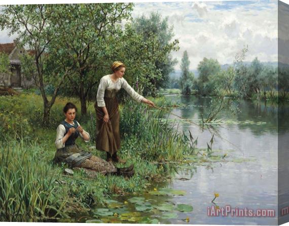 Daniel Ridgway Knight Two Women Fishing Stretched Canvas Print / Canvas Art