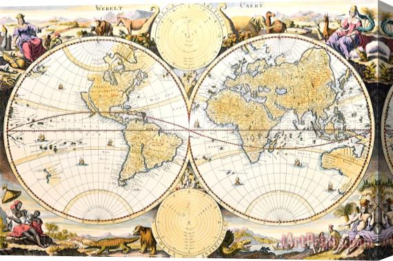 Daniel Stoopendaal Map of the World Stretched Canvas Print / Canvas Art