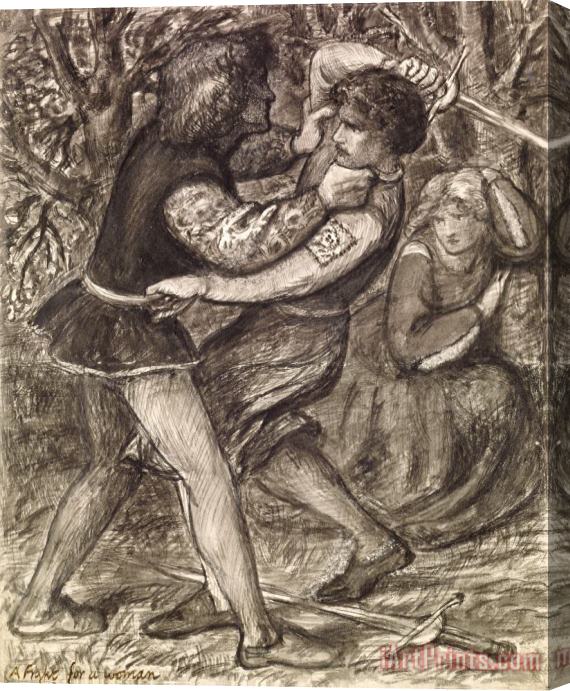Dante Gabriel Rossetti A Fight for a Woman Stretched Canvas Print / Canvas Art