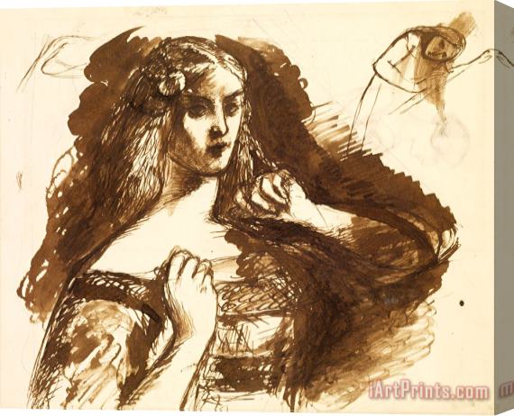Dante Gabriel Rossetti Half Length Sketch of a Young Woman Stretched Canvas Painting / Canvas Art